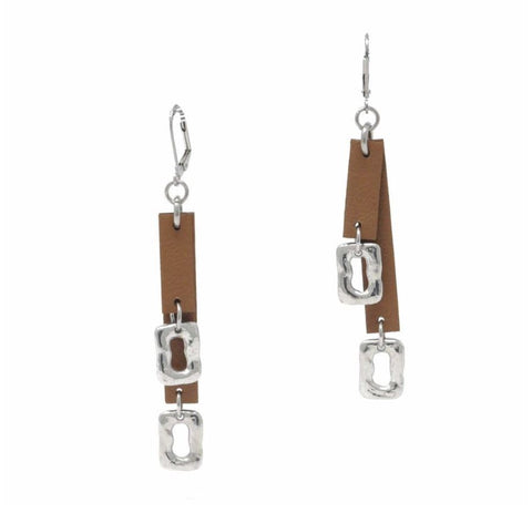 Sobo Double Tan Leather and Small Ring Feature Earrings