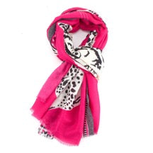 Bright Pink Scarf with Abstract Tiger and Leopard Design