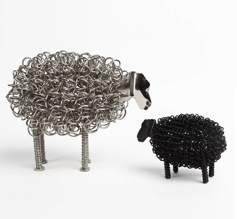 Wiggle Nickel Sheep with Black Lamb twisted wire metal ornament