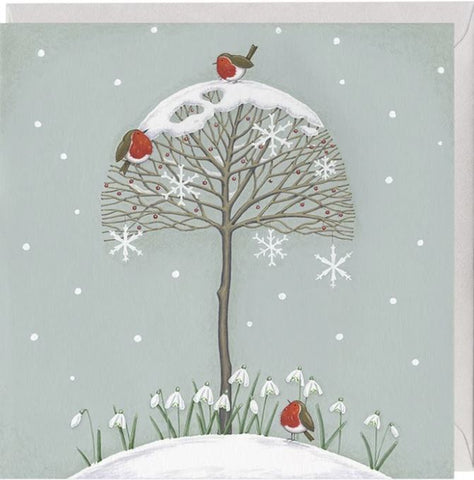 Snowdrops and Robins Christmas Card