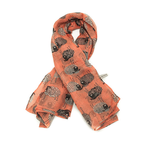 Orange Scarf with Quirky Sheep