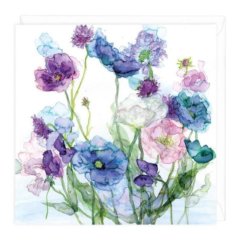 Blue Poppies and Sweet Peas Greeting Card
