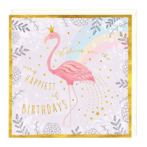 Pink Flamingo Happiest of Birthdays Greeting Card